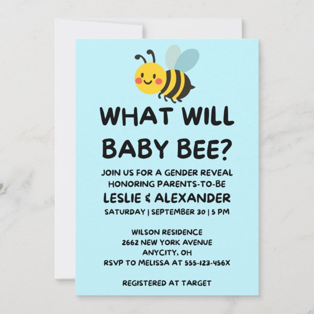 What Will Baby Bee Gender Reveal Invitation (Front)
