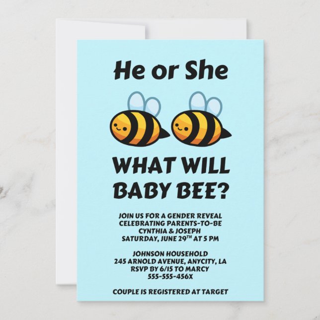 What Will Baby Bee Gender Reveal Invitation (Front)