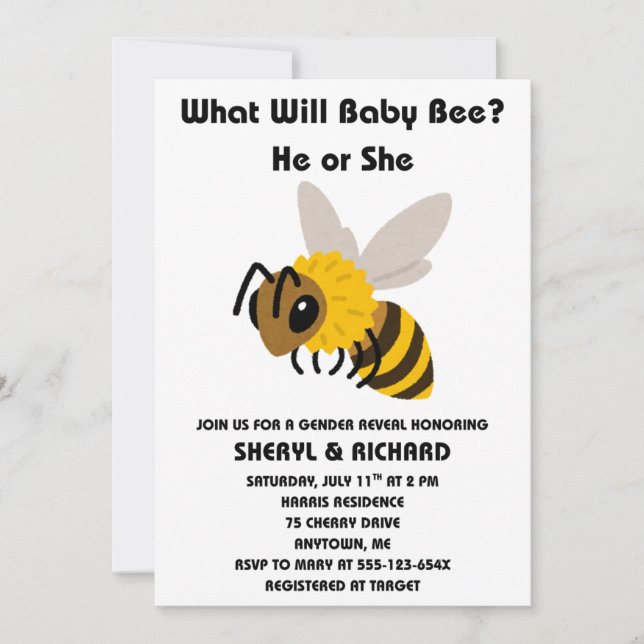 What Will Baby Bee Gender Reveal  Invitation (Front)