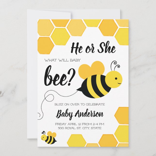 What will Baby Bee Gender Reveal Invitation (Front)