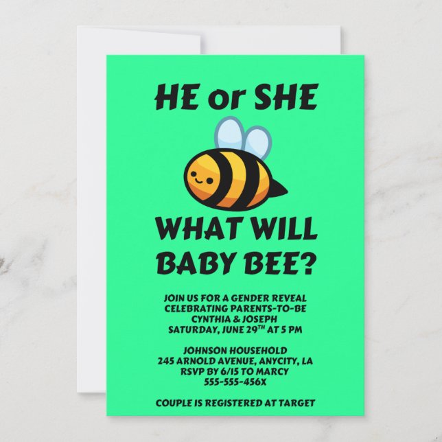 What Will Baby Bee Gender Reveal Invitation (Front)