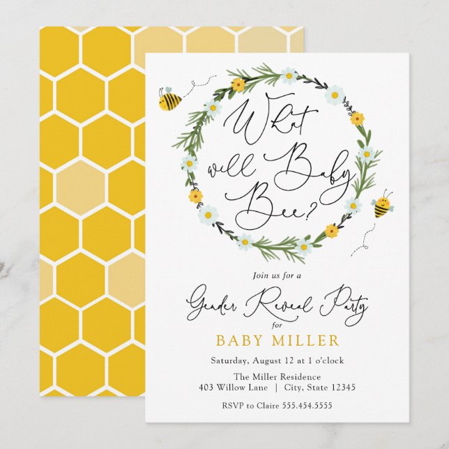 What will baby Bee Gender Reveal Invitation (Front/Back)