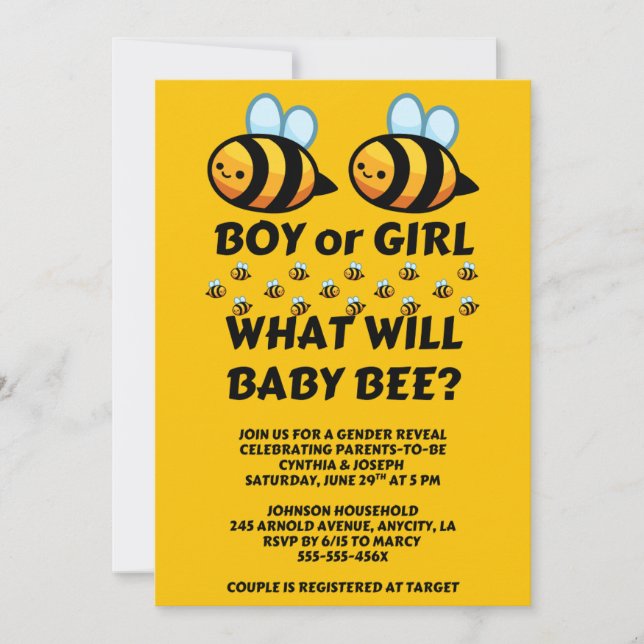 What Will Baby Bee Gender Reveal Invitation (Front)