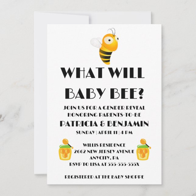 What Will Baby Bee Gender Reveal Invitation (Front)