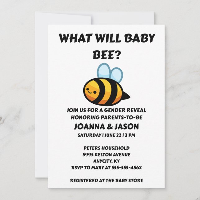 What Will Baby Bee Gender Reveal Invitation (Front)