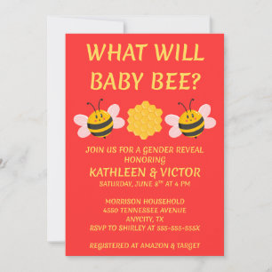 What Will Baby Bee Gender Reveal Invitation