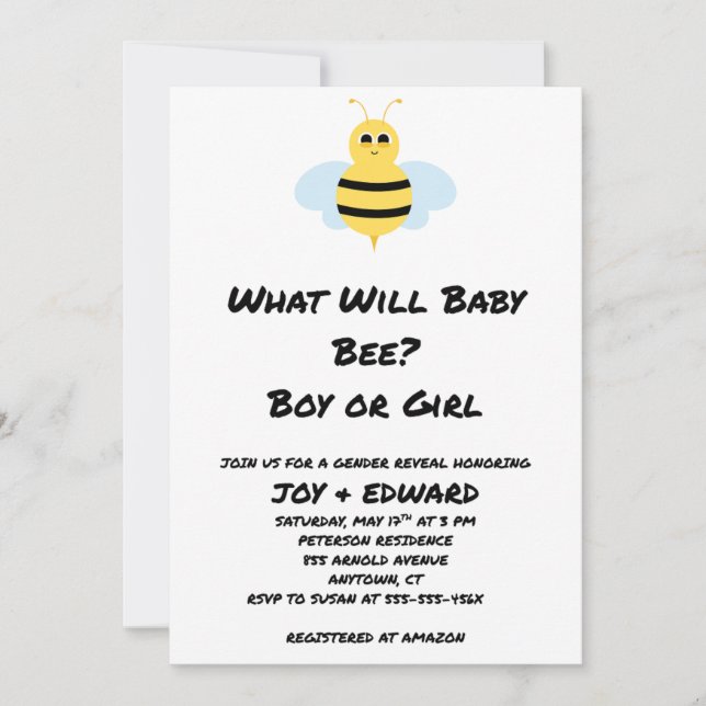 What Will Baby Bee Gender Reveal  Invitation (Front)