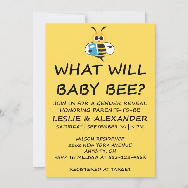 What Will Baby Bee Gender Reveal Invitation (Front)