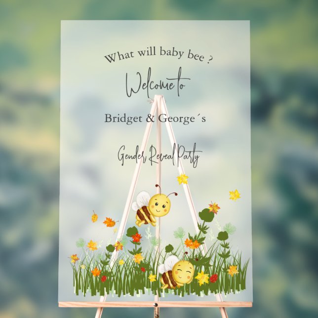 what will baby bee gender reveal party frosted acrylic sign (Neutral)