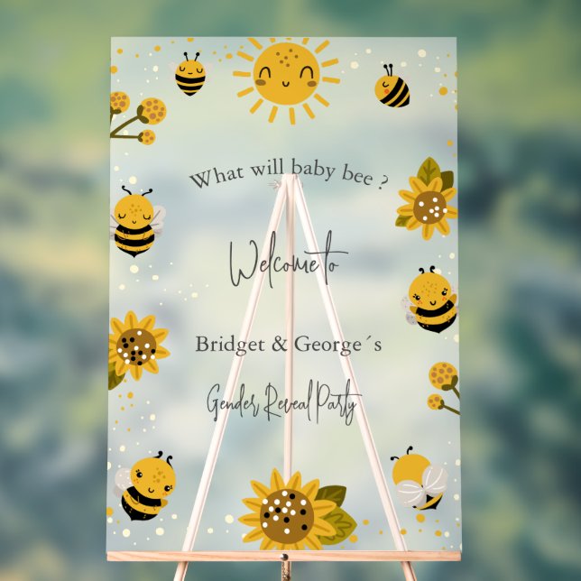 what will baby bee gender reveal party frosted acrylic sign (Neutral)