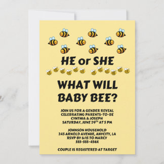 What Will Baby Bee gender reveal party Invitation