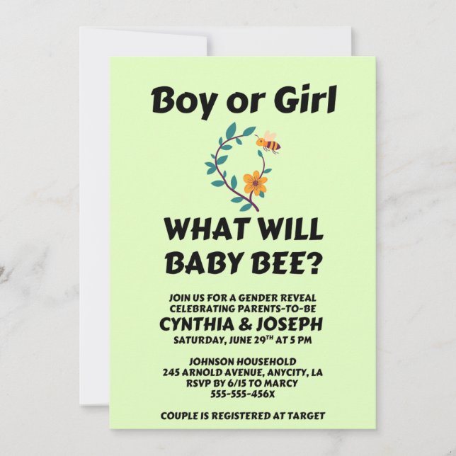 What Will Baby Bee gender reveal party Invitation (Front)