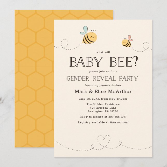 What Will Baby Bee Gender Reveal Pregnancy Yellow Invitation (Front/Back)