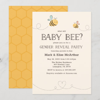 What Will Baby Bee Gender Reveal Pregnancy Yellow Invitation