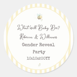 What Will Baby Bee? Gender Reveal Preppy Yellow Classic Round Sticker