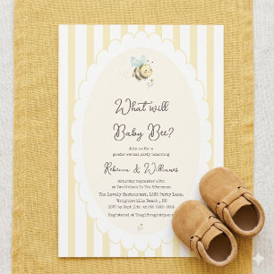 What Will Baby Bee? Gender Reveal Preppy Yellow Invitation