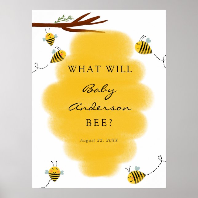 What Will Baby Bee Gender Reveal Sign (Front)