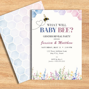 What Will Baby Bee? Watercolor Gender Reveal Invitation