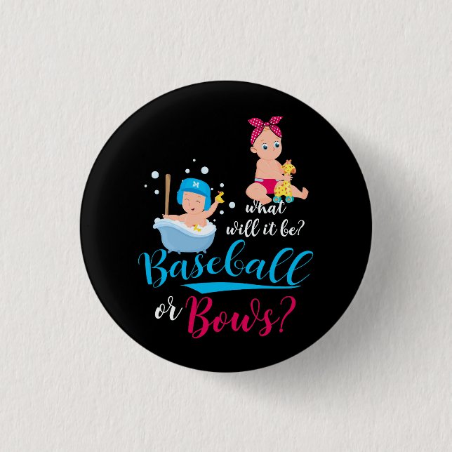 What Will It Be Baseball Bow Gender Reveal Big Lit 1 Inch Round Button (Front)