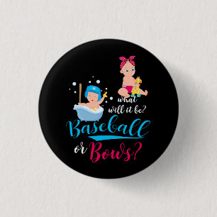 What Will It Be Baseball Bow Gender Reveal Big Lit 1 Inch Round Button
