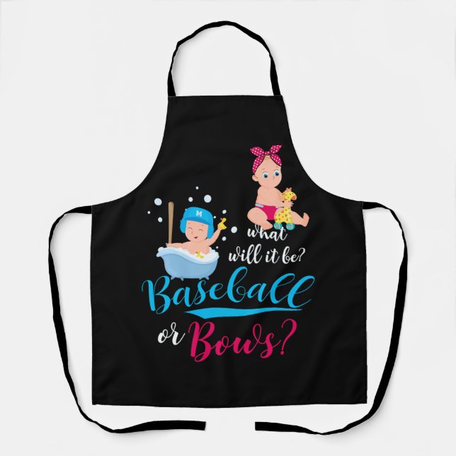 What Will It Be Baseball Bow Gender Reveal Big Lit Apron (Front)