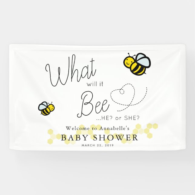 What will it Bee Gender Reveal White Baby Shower Banner (Horizontal)