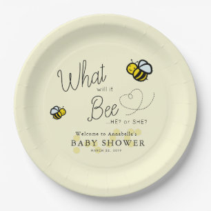 What will it Bee Gender Reveal Yellow Baby Shower Paper Plate
