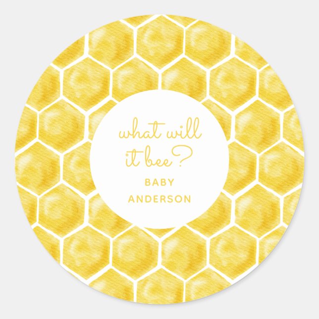 What Will it Bee? Yellow Neutral Baby Shower Classic Round Sticker (Front)
