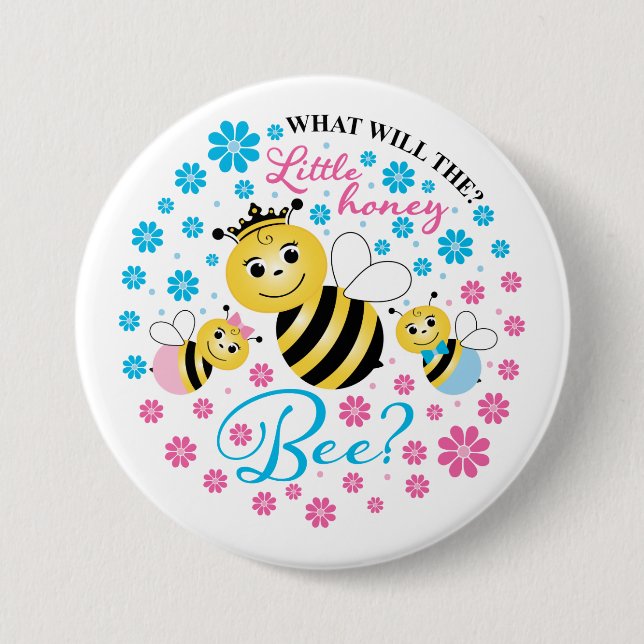 What Will The Little Honey Bee Gender Reveal 3 Inch Round Button (Front)
