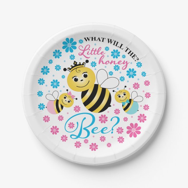 What Will The Little Honey Bee Gender Reveal Paper Plate (Front)