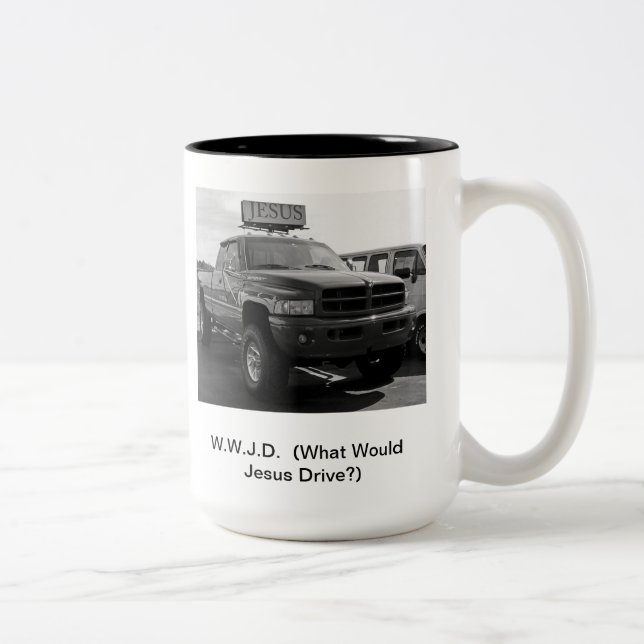What Would Jesus Drive? Two-Tone Coffee Mug (Right)
