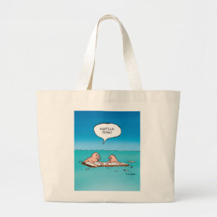 Whatcha Doing? Funny Shipwreck Cartoon Large Tote Bag