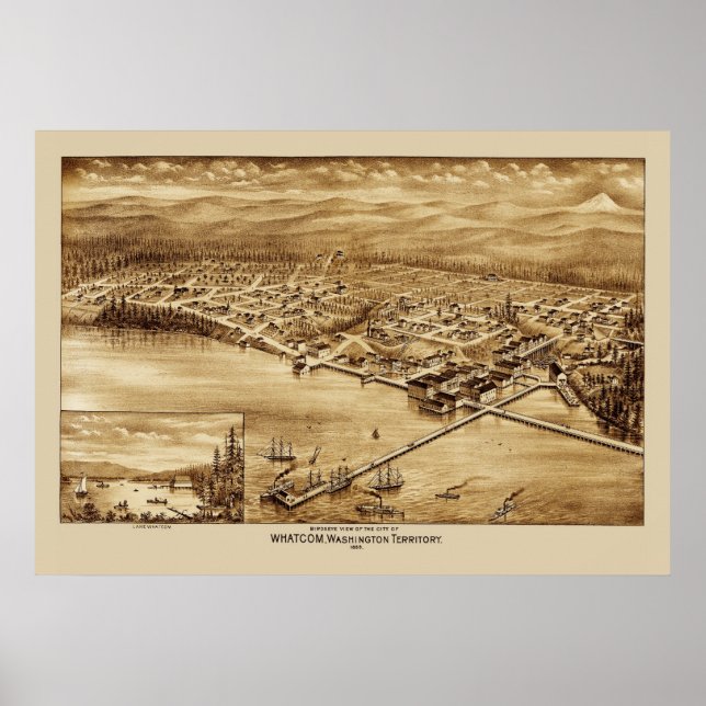 Whatcom Washington Panoramic Map 1888 Poster (Front)