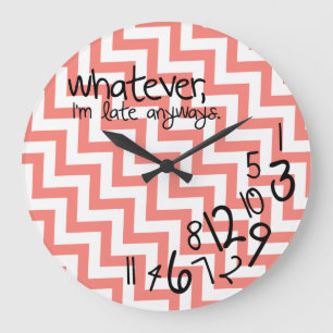 whatever - coral pink chevron pattern large clock
