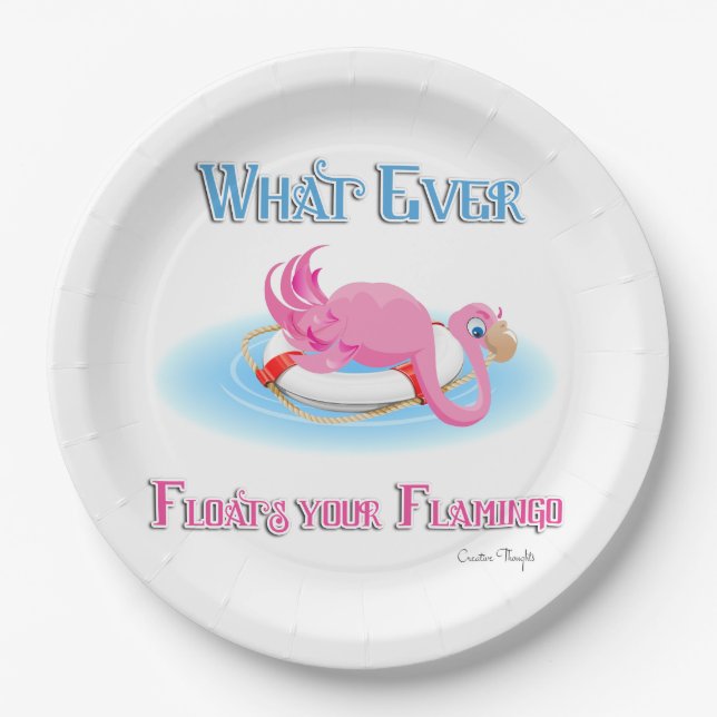 Whatever Floats Your Flamingo 3 Paper Plate (Front)