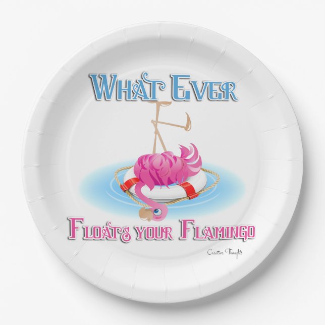 Whatever Floats Your Flamingo Paper Plate (Front)