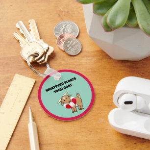 Whatever Floats your Goat Life Preserver Cartoon Keychain