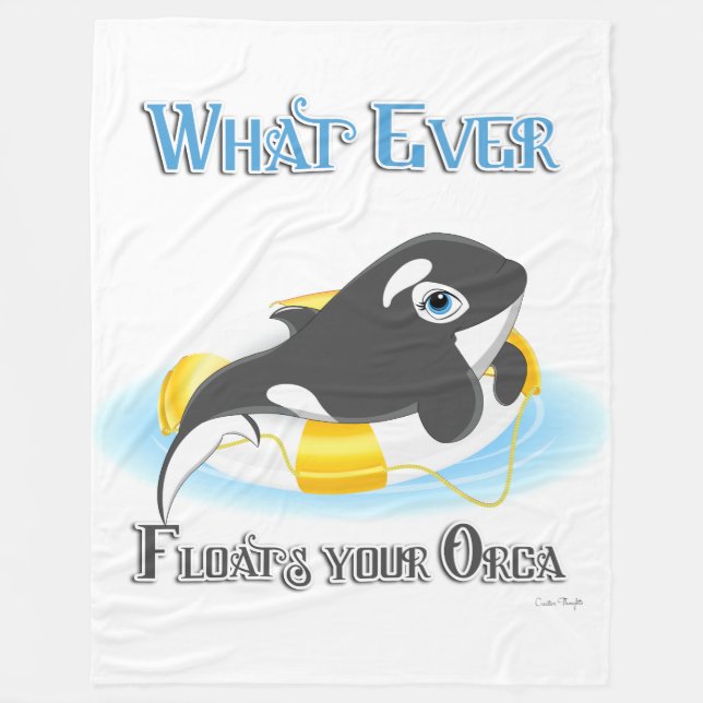 Whatever Floats Your Orca Whale Fleece Blanket (Front)
