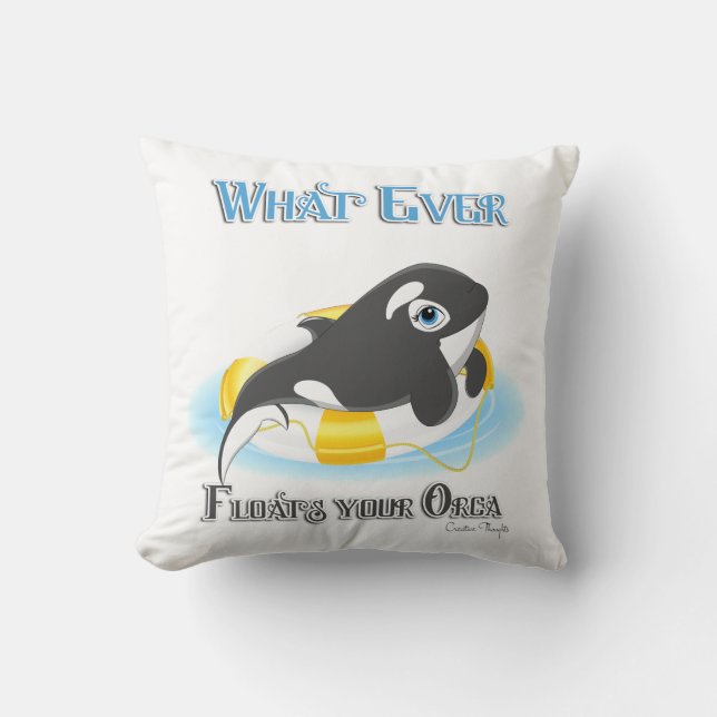Whatever Floats Your Orca Whale Throw Pillow (Front)