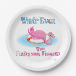 Whatever Floats Your Pink Flamingo Paper Plate
