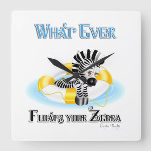 Whatever Floats Your Zebra 3 Square Wall Clock