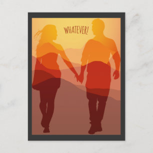 Whatever forever romantic couple holding hands postcard