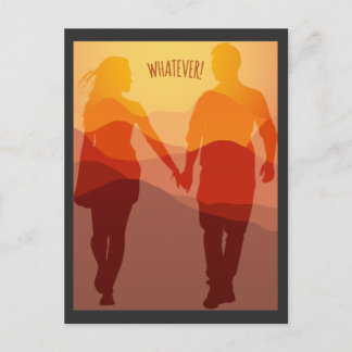 Whatever forever romantic couple holding hands postcard