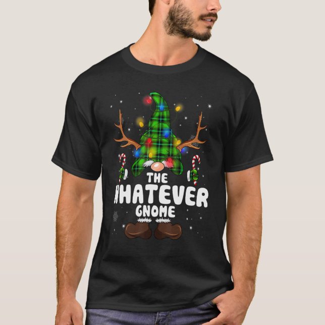 Whatever Gnome Reindeer Christmas Lights Pajama Fa T-Shirt (Front)