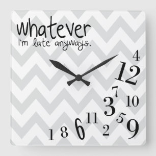 whatever - grey and white chevron square wall clock