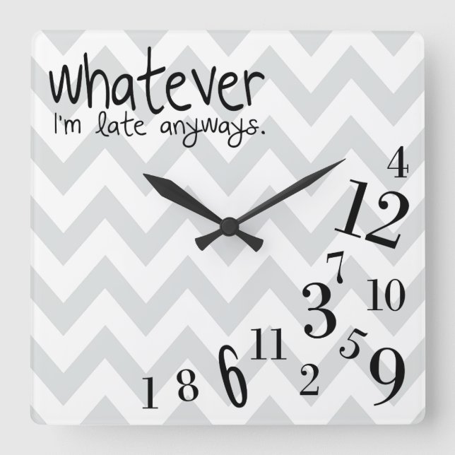 whatever - grey and white chevron square wall clock (Front)
