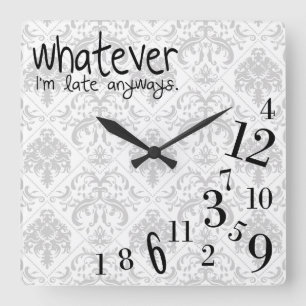 whatever - grey and white damask pattern square wall clock