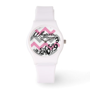 whatever, I'm late anyway - pink and grey chevron Watch
