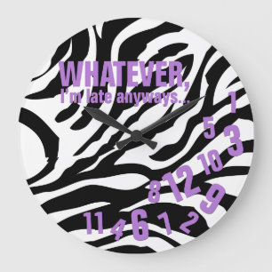 whatever, I'm late anyways - black zebra stripes Large Clock