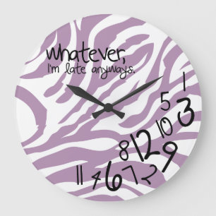 whatever, I'm late anyways - purple zebra stripes Large Clock